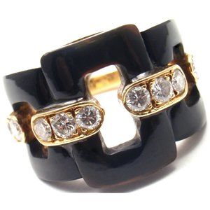 Authentic! Vintage VAN CLEEF & ARPELS 18k Yellow Gold Diamond Black Onyx Ring
